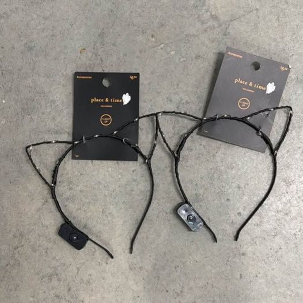 Set of Two Light Up Cat Ear Headbands for Halloween or costume